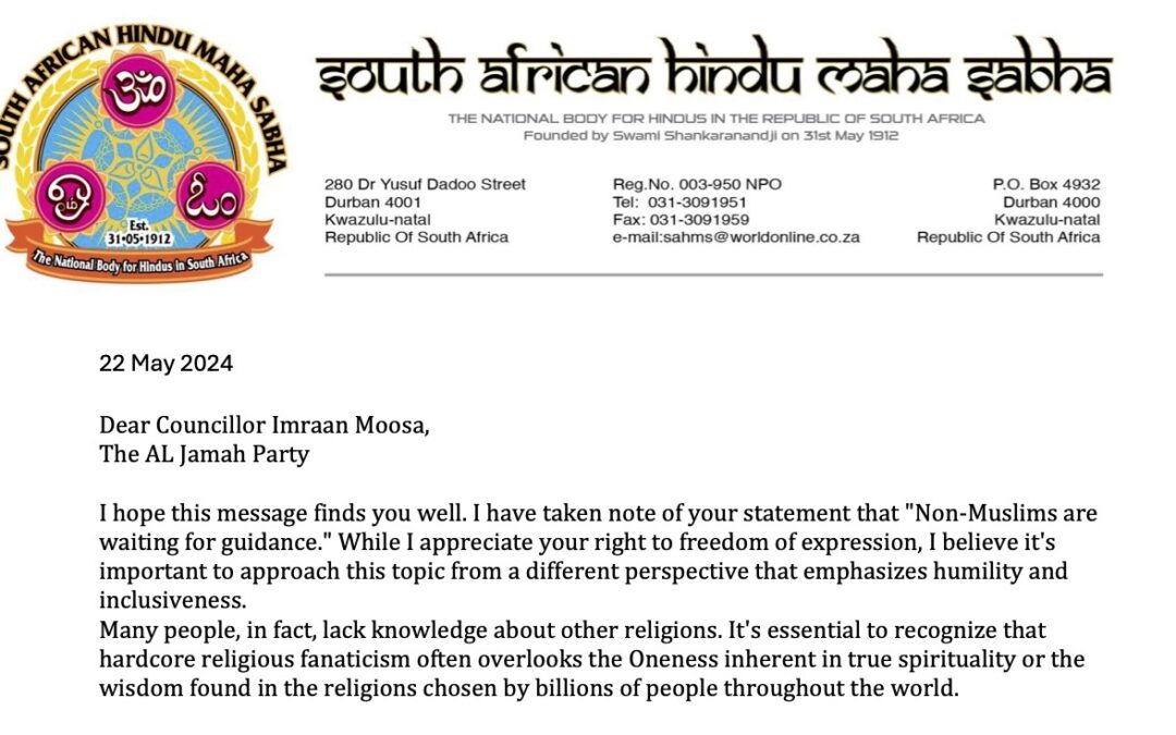 Press Release – Councillor Imraan Moosa, The AL Jamah Party